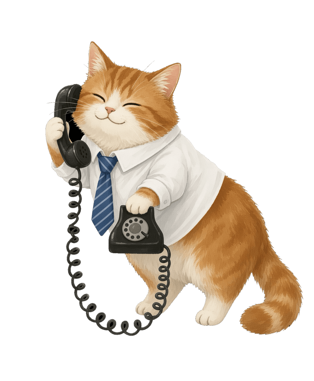 Illustration of a cat answering a telephone